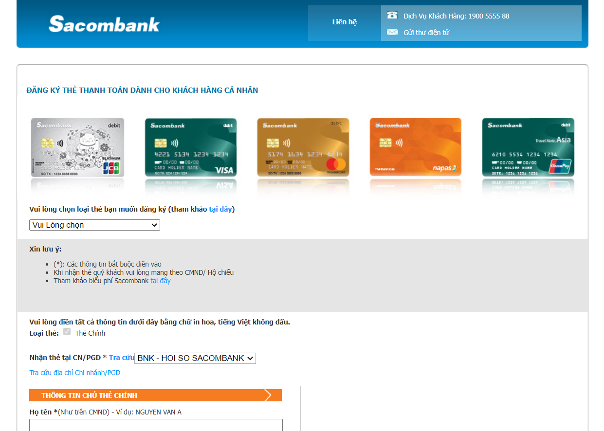 đăng ký mở thẻ Sacombank qua website ở bất cứ đâu