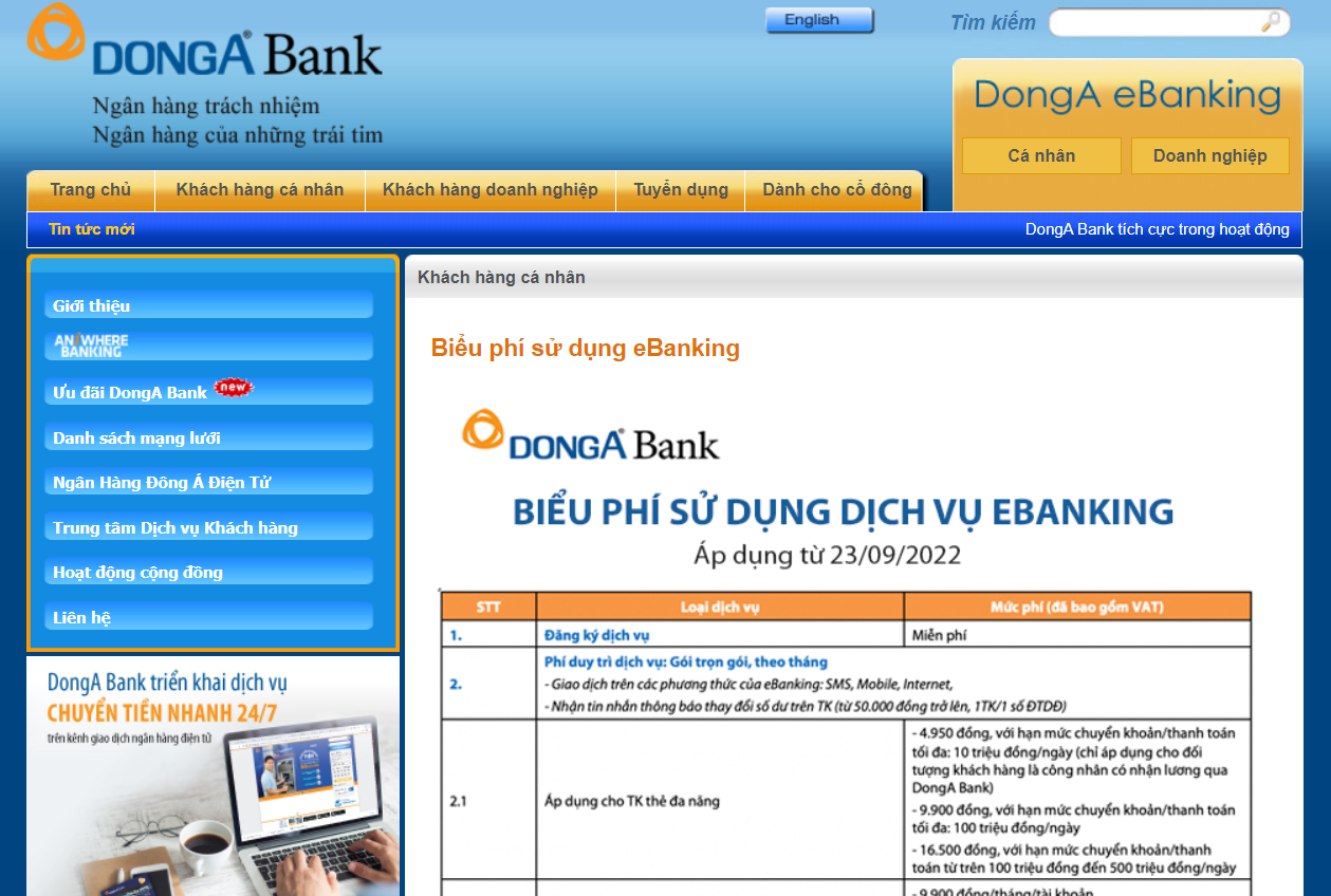 Khi sử dụng dịch vụ chuyển tiền 24/7 của Dong A Bank, khách hàng sẽ phải chịu một khoản phí nhỏ gọi là phí dịch vụ