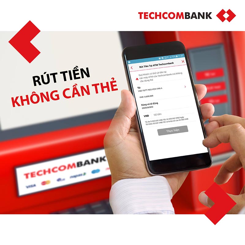 Có hạn mức rút tiền không cần thẻ tại ATM Techcombank không?