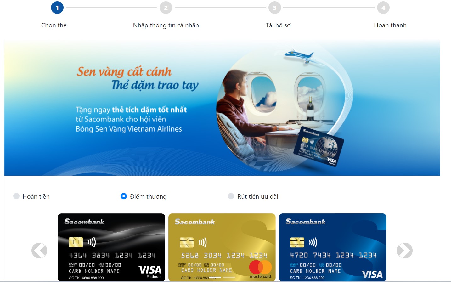 Mở thẻ tín dụng Sacombank qua website